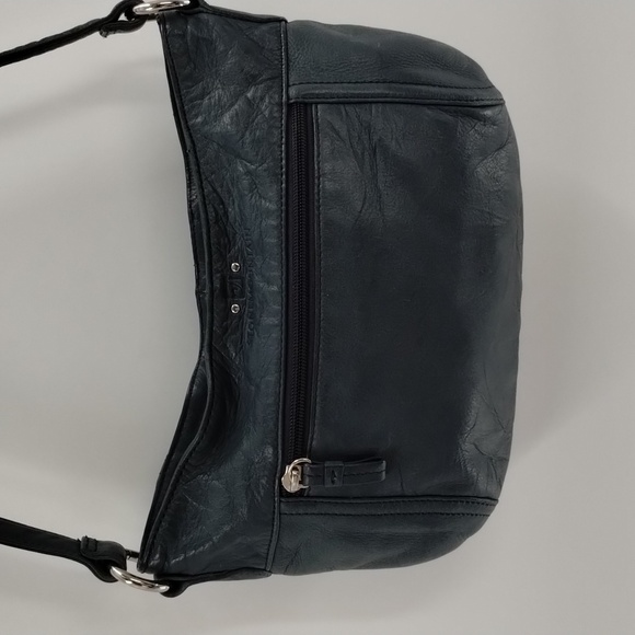 Stone Mountain leather green shoulder bag zip top with multiple pockets - Picture 6 of 8